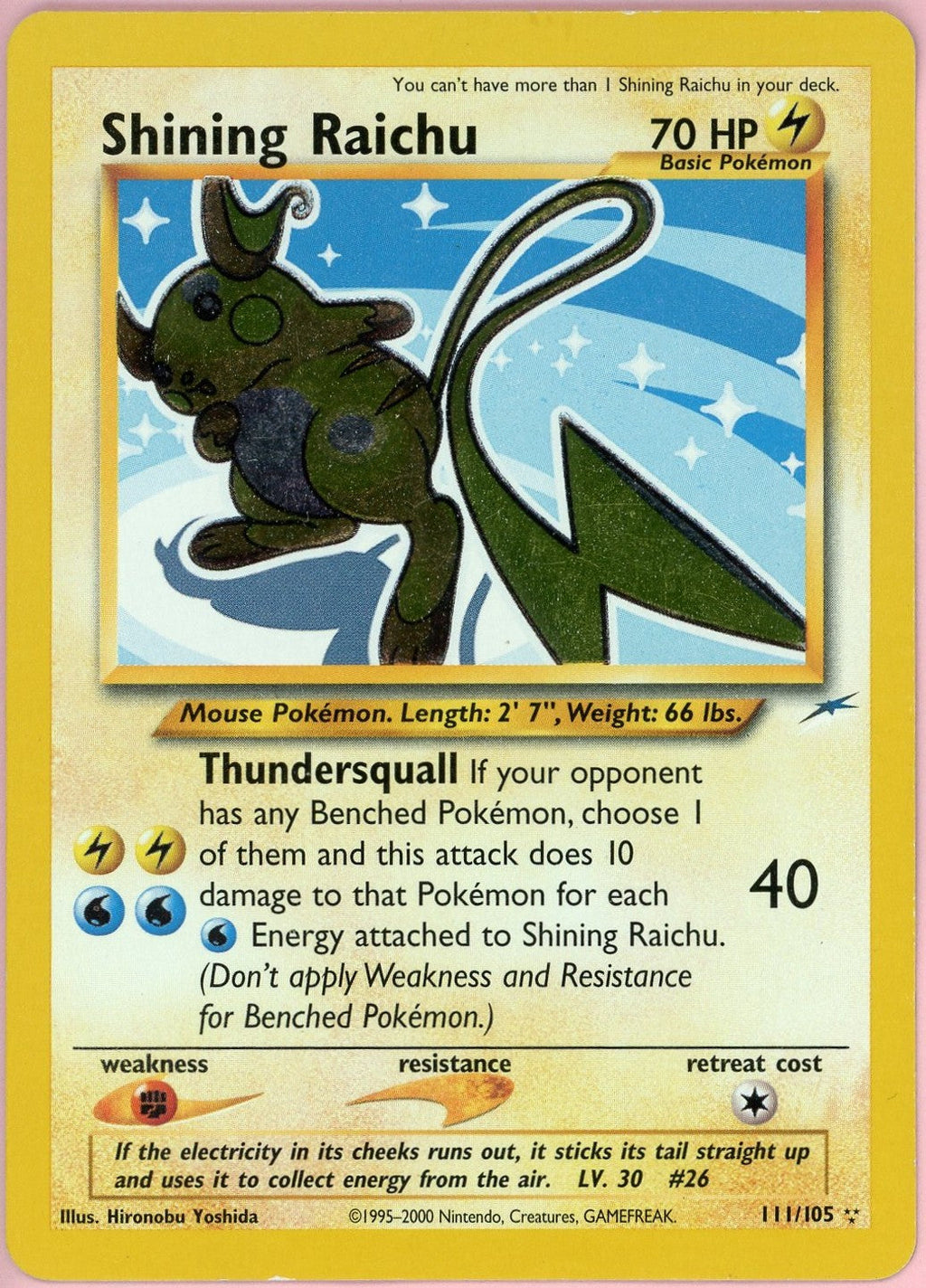 Pokemon Graded: Shining Raichu 111/105 Neo Destiny (2000) Holo LP