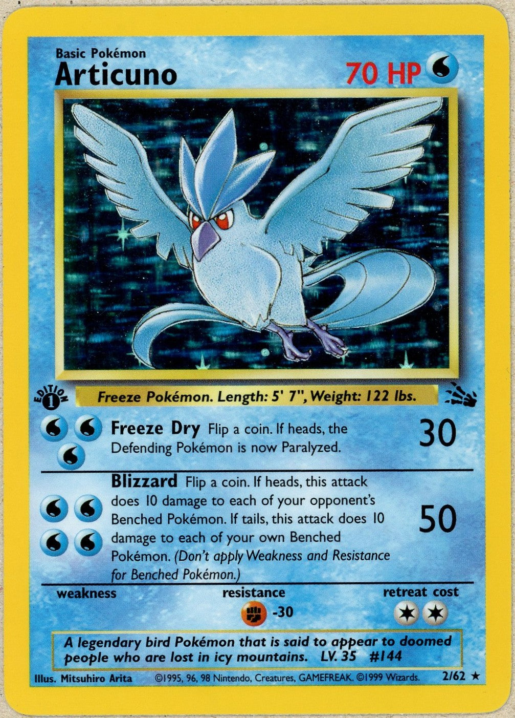 Pokemon Single: Articuno 1st Edition 2/62 Fossil (1999) Holo LP