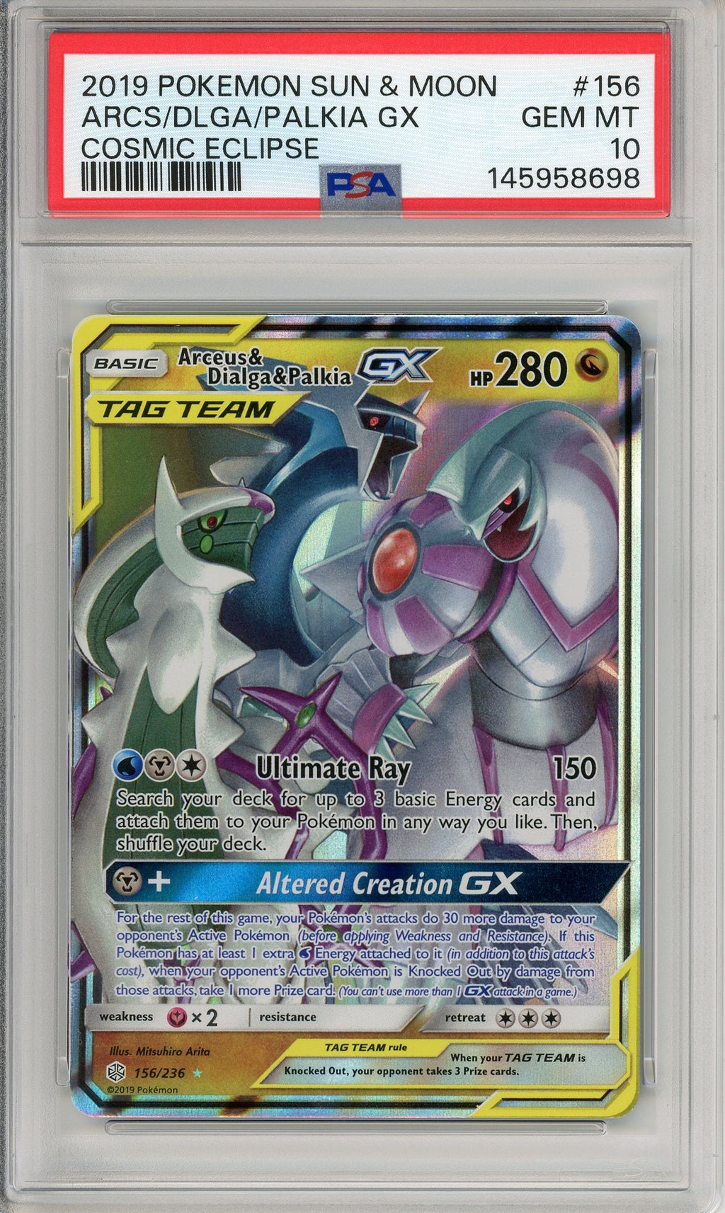 Pokemon Graded: Arceus & Dialga & Palkia GX 156/236 Cosmic Eclipse (2019) Holo PSA 10
