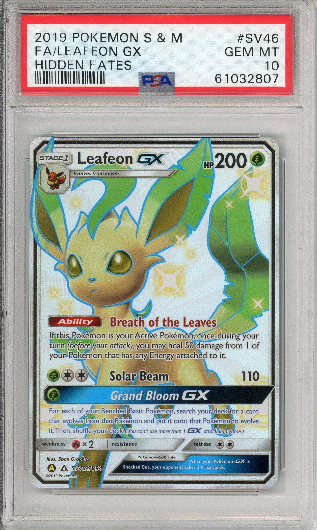 Pokemon Graded: Leafeon GX SV46/SV94 Hidden Fates (2019) Full Art Holo PSA 10
