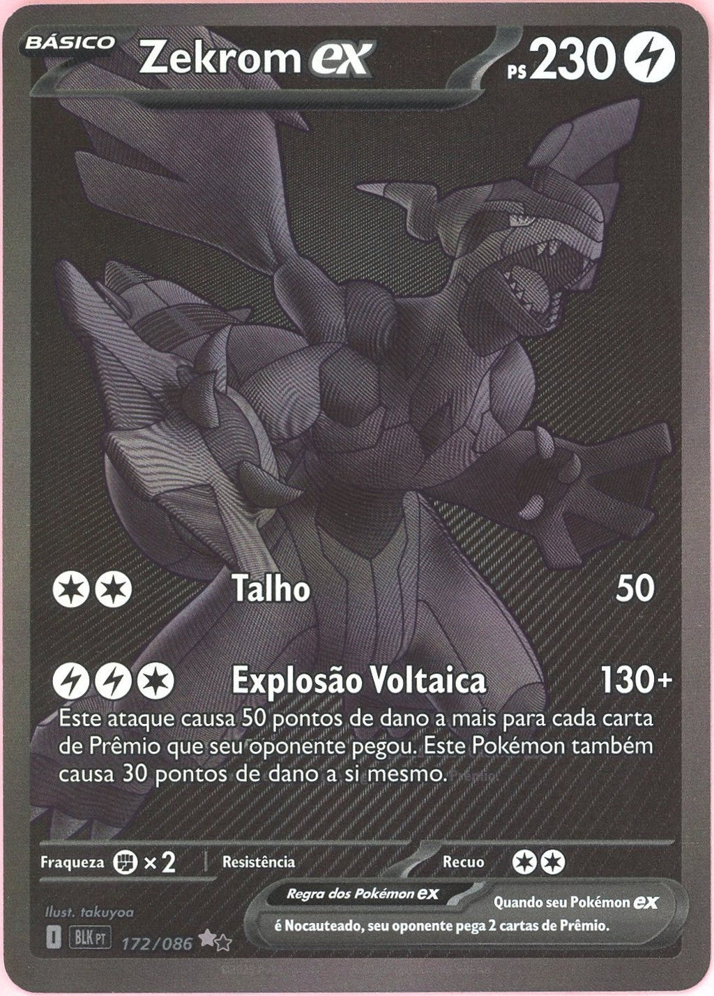 Pokemon Single: Portuguese Zekrom ex 172/86 Black Bolt (2025) Black Monochrome NM