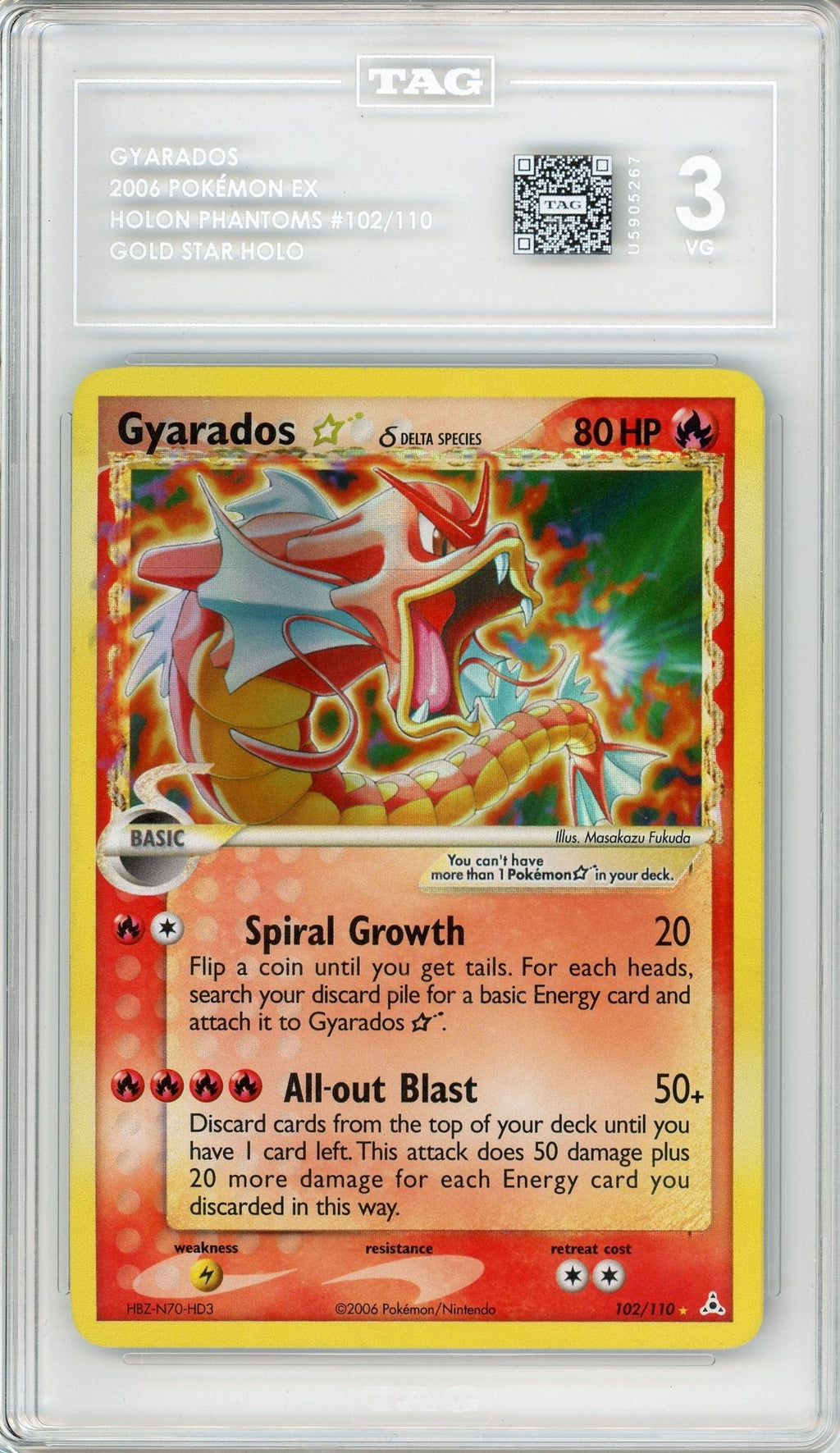 Pokemon Graded; Gyarados Gold Star 102/110 Holon Phantoms (2006) Holo Tag 3
