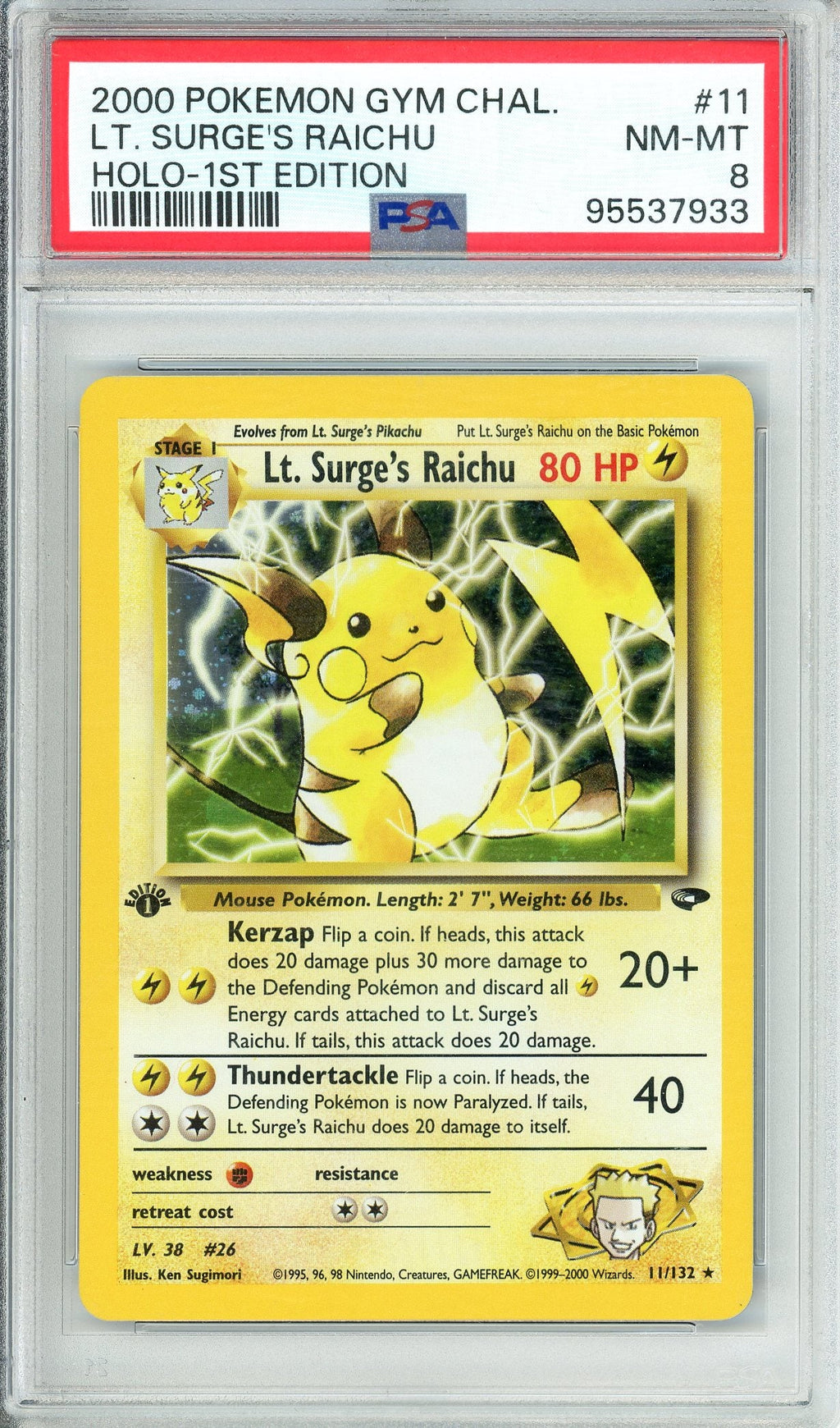 Pokemon Graded: Lt. Surge's Raichu 1st Edition 11/132 Gym Challenge (2000) Holo PSA 8