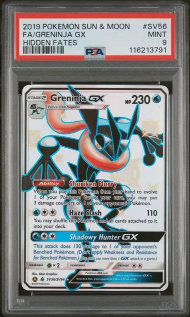 PSA 9 -2019 POKEMON SUN & MOON HIDDEN FATES #SV56 FA/GRENINJA GX HIDDEN FATES