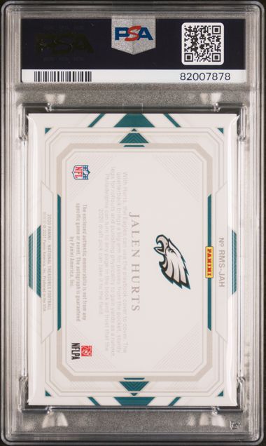Jalen Hurts 2020 Panini National Treasures Rookie Material Signatures RPA #'d 42/99 PSA 10 Auto 10