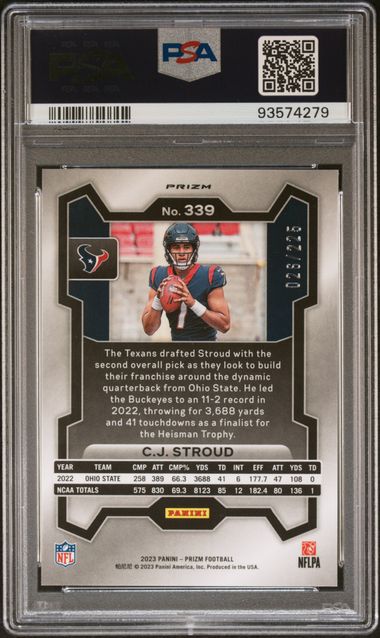 CJ Stroud 2023 Panini Prizm Purple Ice Prizm RC #'d 026/225 PSA 10