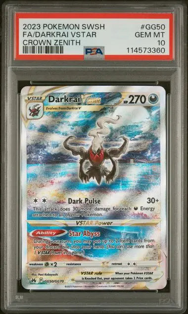 2023 POKEMON SWORD AND SHIELD CROWN ZENITH #GG50 FA/DARKRAI VSTAR CROWN ZENITH PSA 10