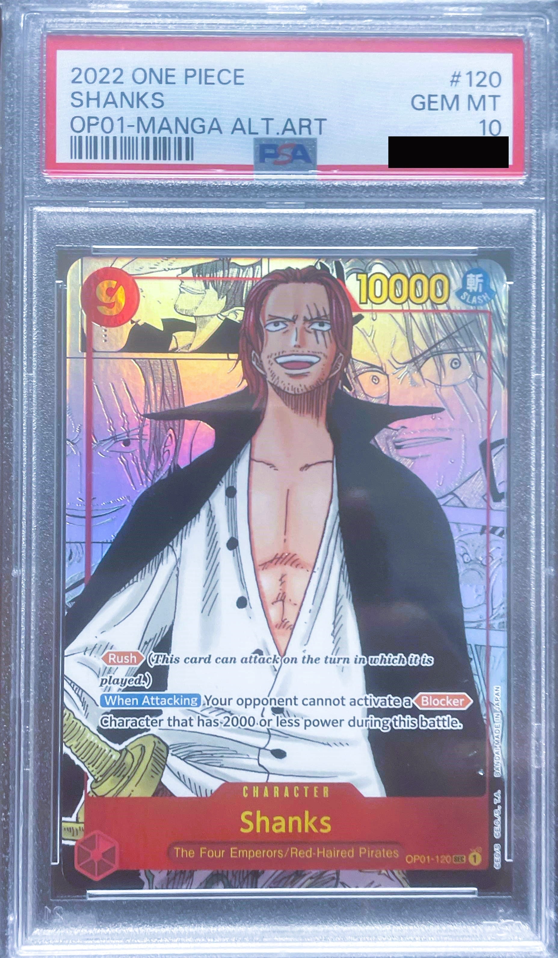 PSA 10 Manga Shanks (Parallel) (Alternate Art) - OP01-120 One Piece - Romance Dawn