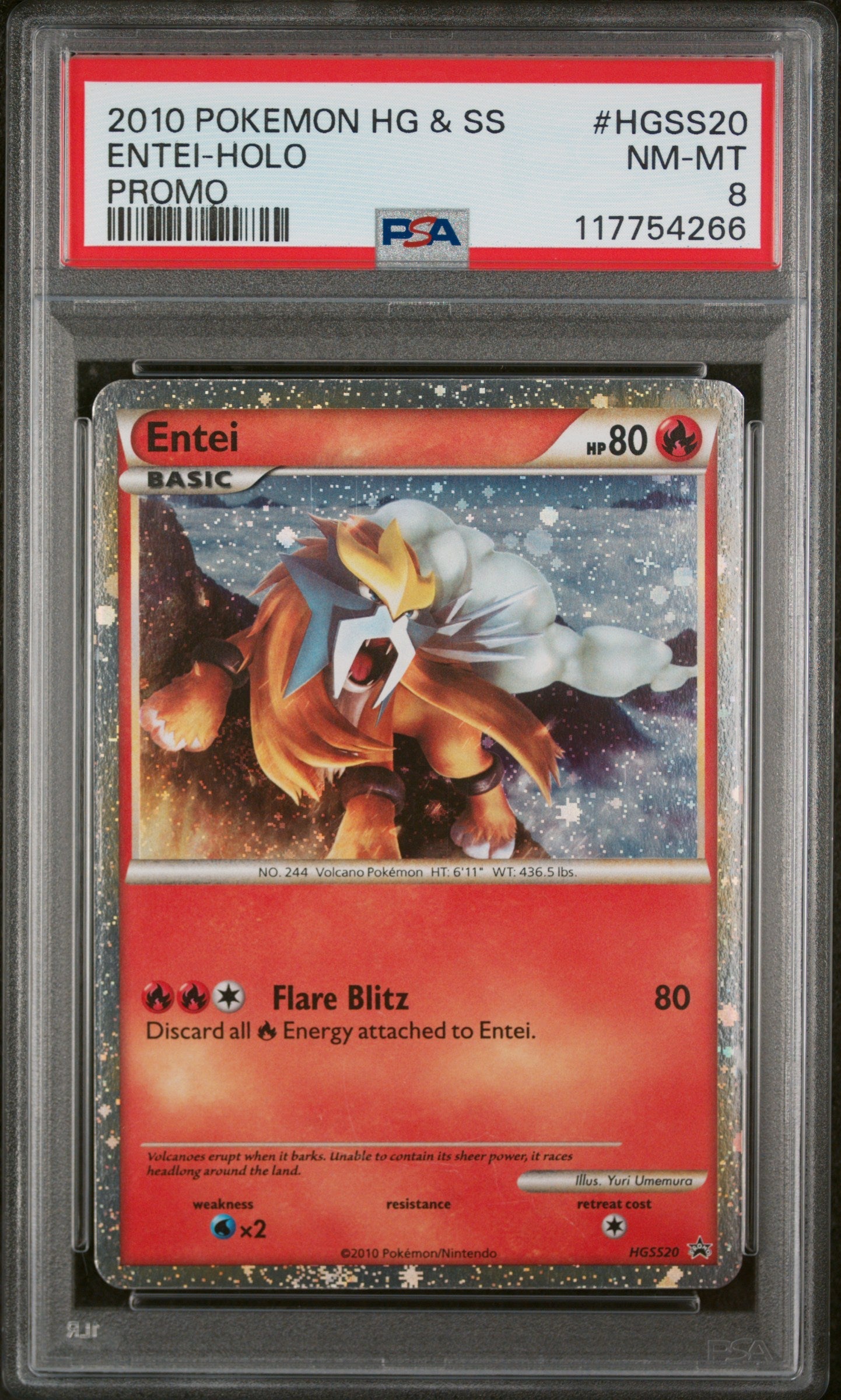 Entei Holo #HGSS20 PSA 8