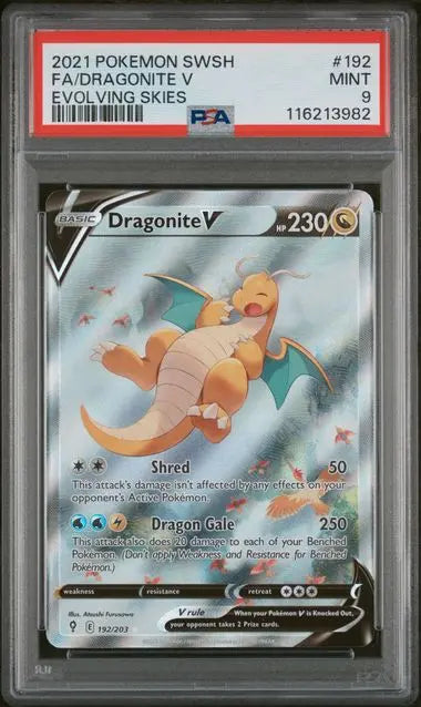2021 POKEMON SWORD & SHIELD EVOLVING SKIES #192 FA/DRAGONITE V EVOLVING SKIES PSA 9