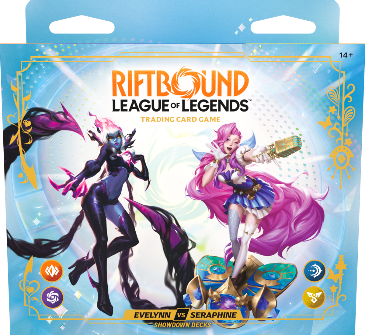 RIFTBOUND LEAGUE OF LEGENDS TCG RADIANCE SHOWDOWN DECK DISPLAY - EVELYNN VS SERAPHINE 4CT