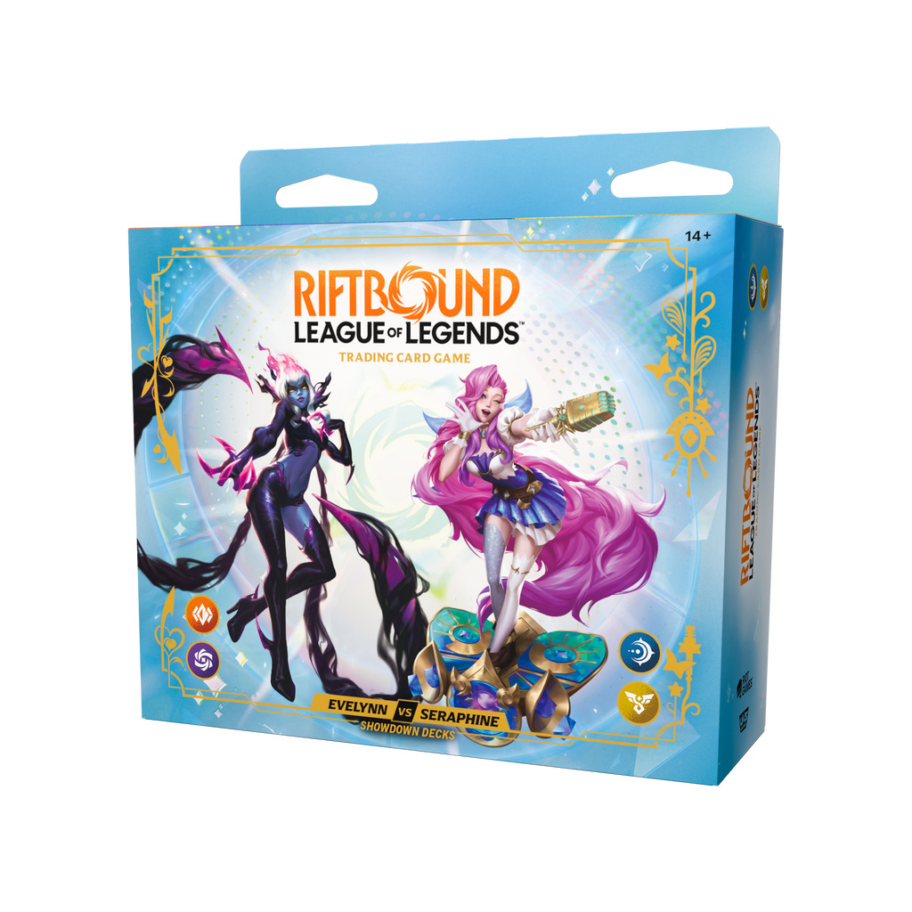 RIFTBOUND LEAGUE OF LEGENDS TCG RADIANCE SHOWDOWN DECK DISPLAY - EVELYNN VS SERAPHINE 4CT