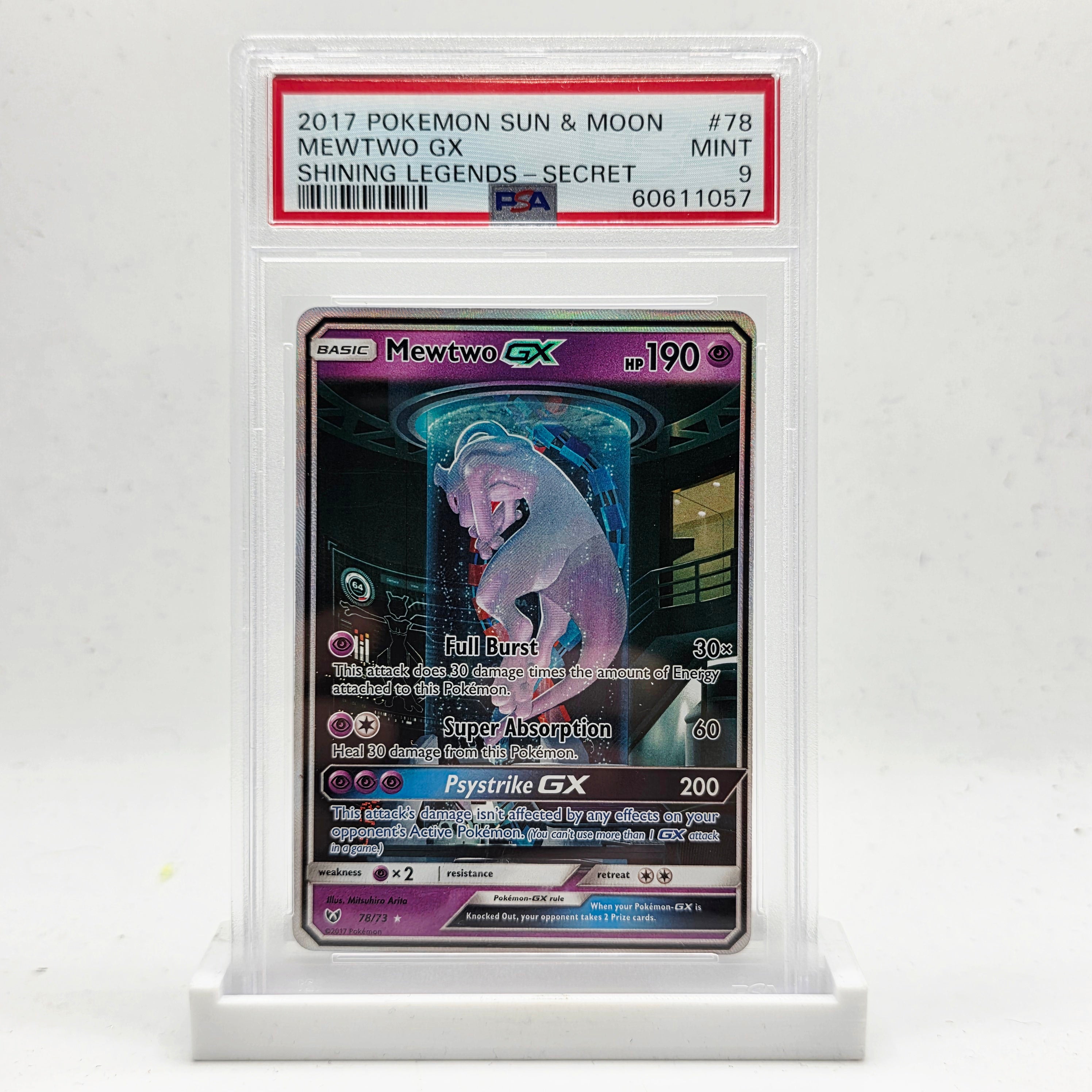 PSA 9 Mewtwo GX Secret Rare - 2017 Pokémon Shining Legends