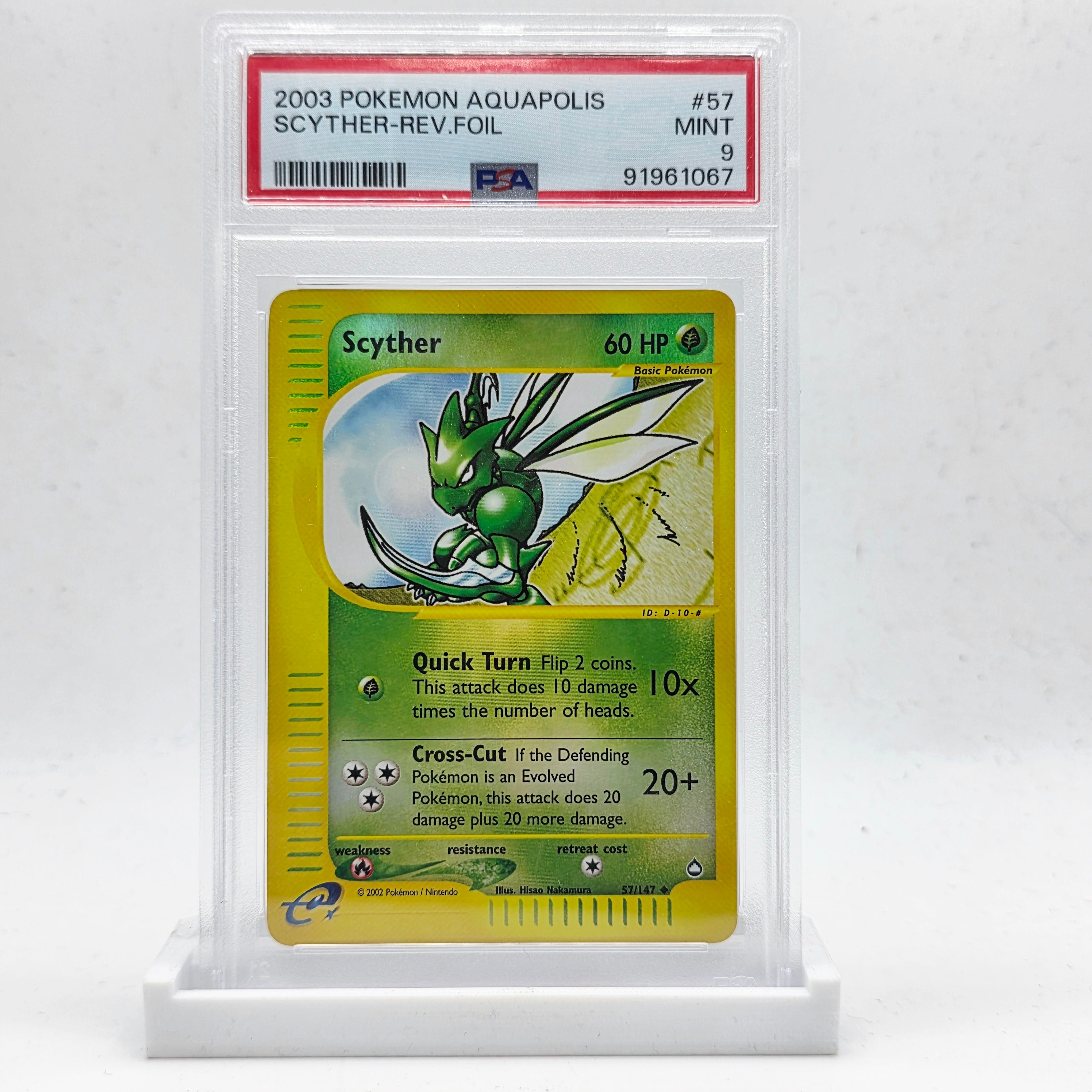 PSA 9 Scyther Reverse Foil - 2003 Pokémon Aquapololis
