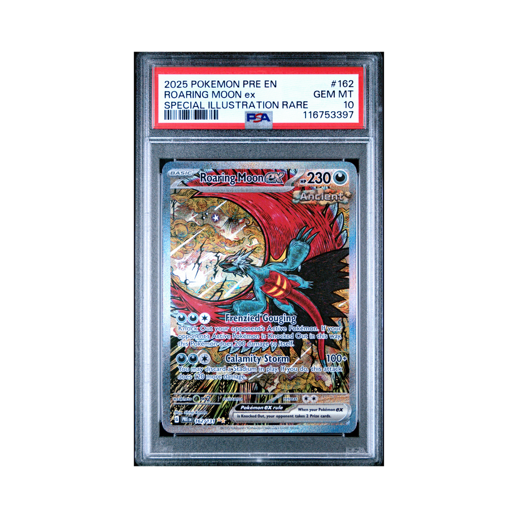 2025 Pokemon Prismatic Evolutions SIR Roaring Moon Ex #162 PSA 10