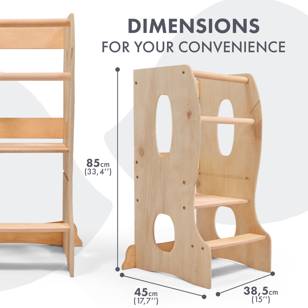 Stable Montessori Learning Tower: Wooden Growing Chair - Beige