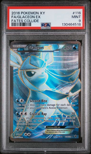 PSA 9 -2016 POKEMON XY FATES COLLIDE #116 FA/GLACEON EX FATES COLLIDE