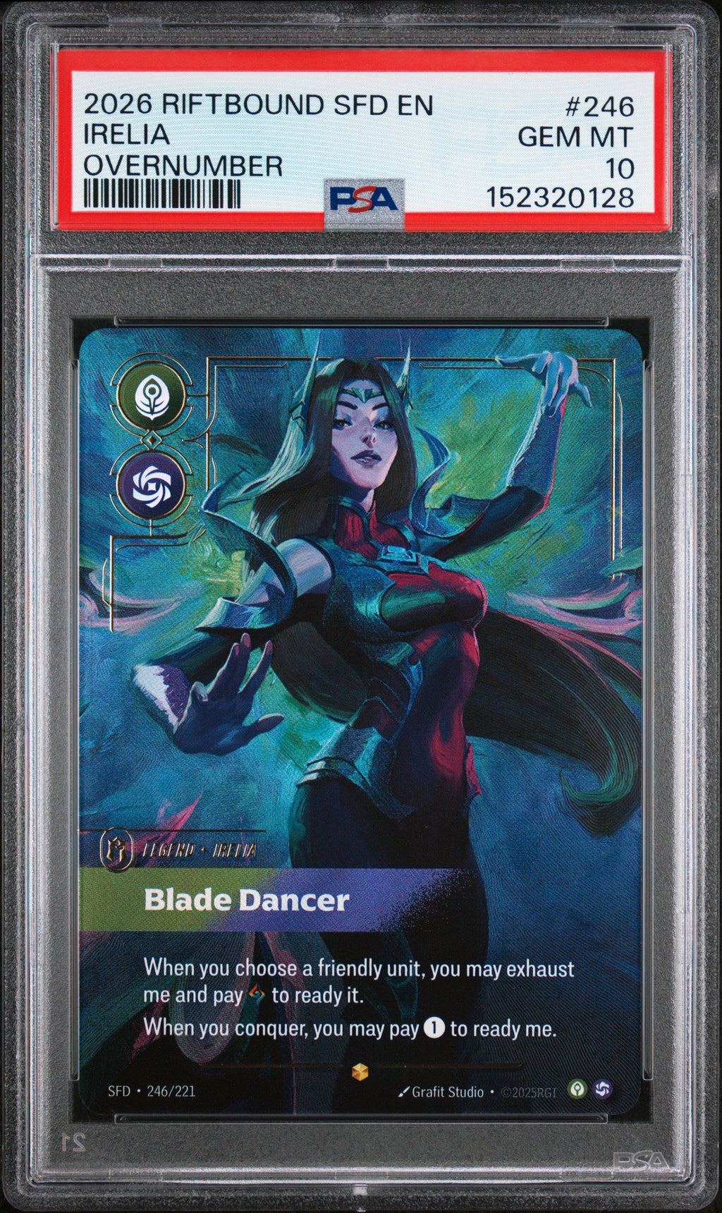 2026 RIFTBOUND: LEAGUE OF LEGENDS SFD-SPIRITFORGED #246 IRELIA OVERNUMBER PSA 10