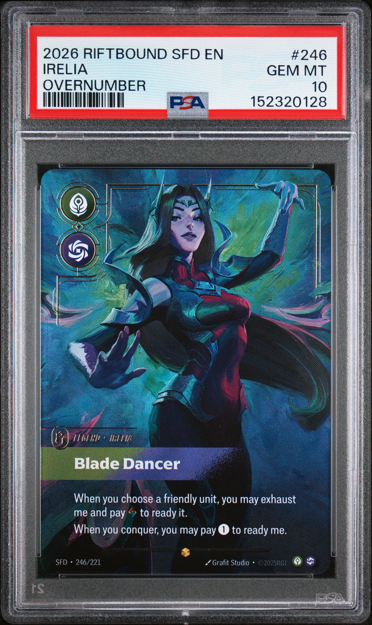 2026 RIFTBOUND: LEAGUE OF LEGENDS SFD-SPIRITFORGED #246 IRELIA OVERNUMBER PSA 10