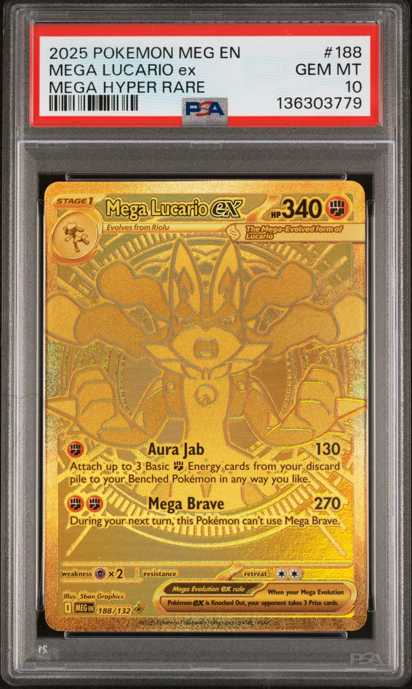 MEGA LUCARIO ex MEGA HYPER RARE 2025 POKEMON MEG DE-MEGA ENTWICKLUNG PSA GEM MT 10
