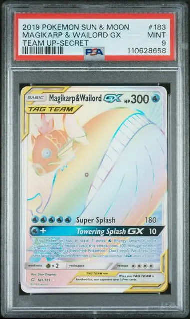 PSA 9 - 2019 POKEMON SUN & MOON TEAM UP #183 MAGIKARP & WAILORD GX TEAM UP-SECRET