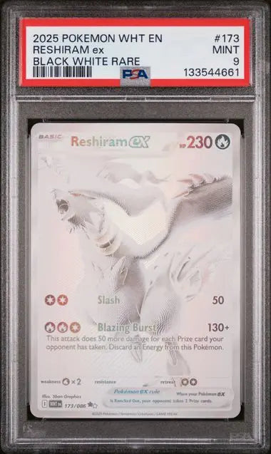 PSA 9 - 2025 POKEMON WHT EN-WHITE FLARE #173 RESHIRAM ex BLACK WHITE RARE